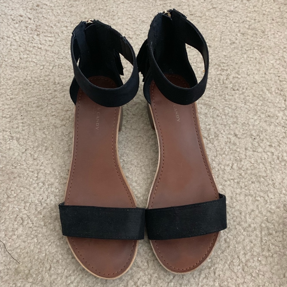 Black ankle strap sandals, size 10